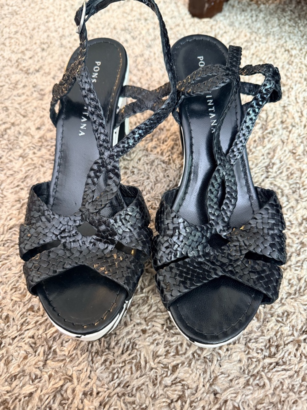 Pons Quintana Black Braided Wedge Sandals
